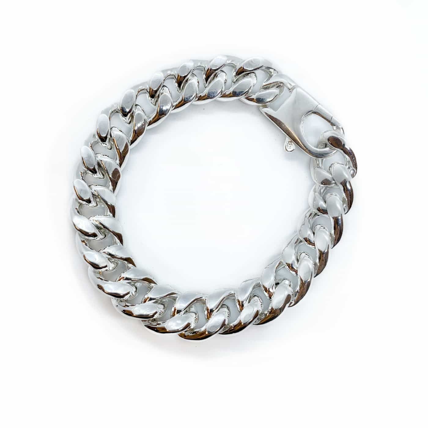 Bracciale con catena a maglie piatte in argento 925