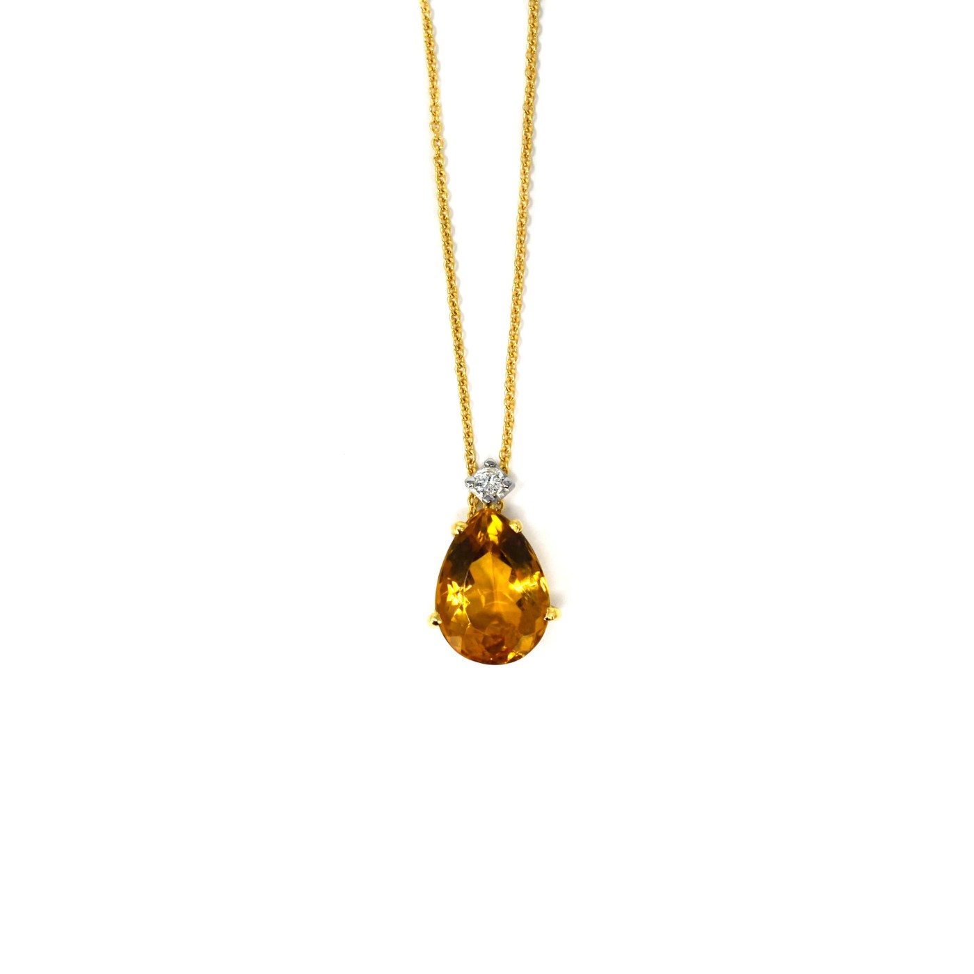 Collana con quarzo giallo pendente a goccia e brillante