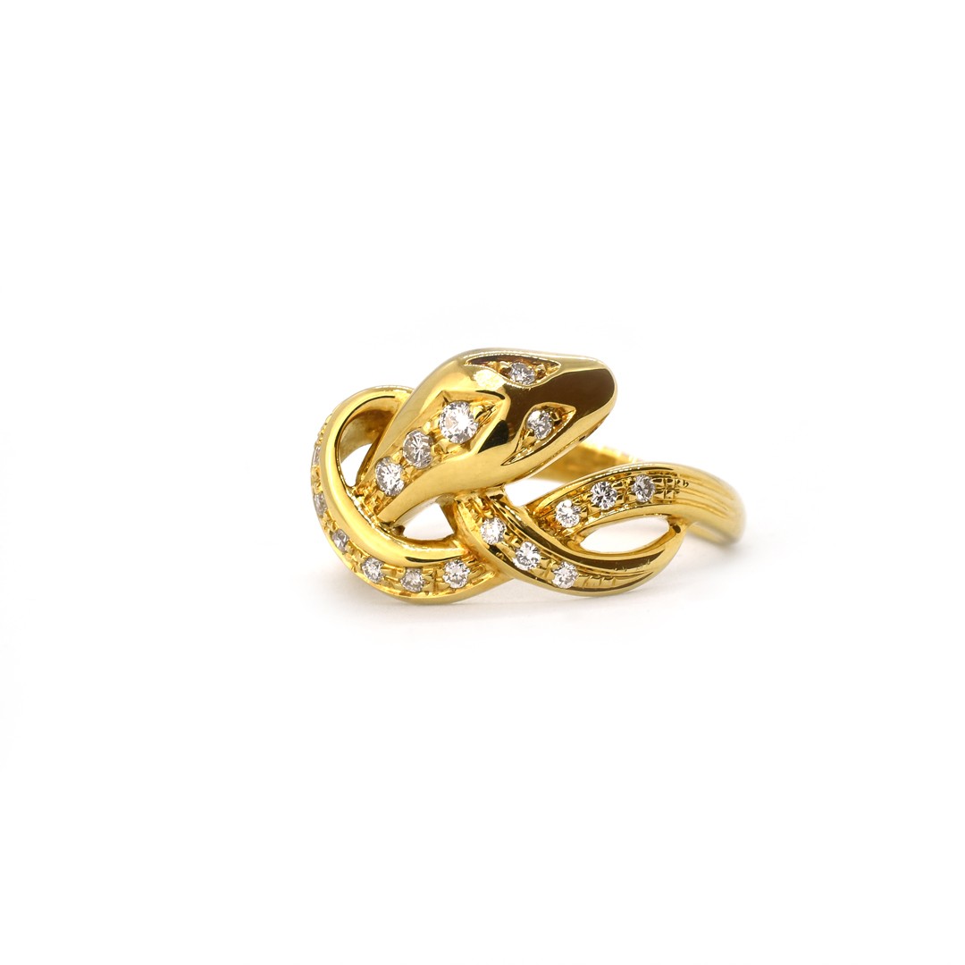 Anello serpente in oro giallo e brillanti