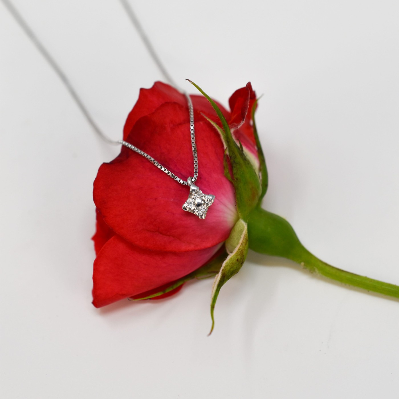 Girocollo in oro bianco con punto luce 0,11 ct.
