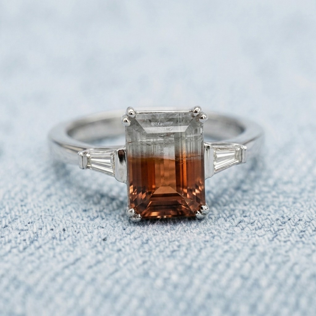 Anello in oro bianco con tormalina e diamanti